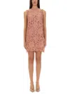 Dolce & Gabbana Floral Lace Overlay Dress With Scalloped Hem In Pink