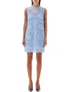 Dolce & Gabbana Light Blue Sleeveless A Line Dress In Floral Dg Lace Woman In Lillac Blue