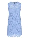 Dolce & Gabbana Light Blue Sleeveless A Line Dress In Floral Dg Lace Woman In Light Blue