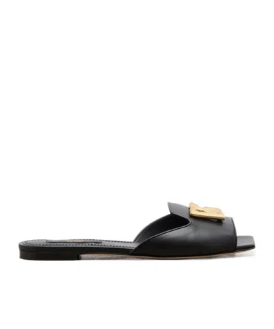 Dolce & Gabbana Logo-plaque Leather Sandals In Black