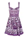 Dolce & Gabbana Violet Dress With Thin Straps And All-over Floral Motif In Cotton Blend Woman In Purple