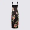 Dolce & Gabbana Black And Multicolor Midi Dress In Nero/fiori