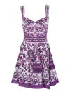Dolce & Gabbana Violet Dress With Thin Straps And All-over Floral Motif In Cotton Blend Woman In Purple