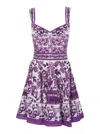 Dolce & Gabbana Violet Dress With Thin Straps And All-over Floral Motif In Cotton Blend Woman In Purple
