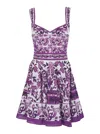 Dolce & Gabbana Violet Dress With Thin Straps And All-over Floral Motif In Cotton Blend Woman In Purple