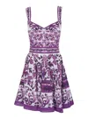 Dolce & Gabbana Violet Dress With Thin Straps And All-over Floral Motif In Cotton Blend Woman In Purple