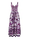 Dolce & Gabbana Long Poplin Dress With Majolica Print In Purple