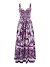 Dolce & Gabbana Long Poplin Dress With Majolica Print In Purple