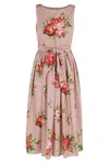 Dolce & Gabbana Abito Midi In Cotone Rosa Con Stampa Fiori Dolce E Gabbana In Brown
