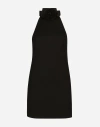 Dolce & Gabbana Black Mini Dress With Floral Detail In Wool Woman In ブラック