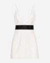 Dolce & Gabbana Woolen Dress With Satin Belt And Straps In Neutral