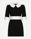 Dolce & Gabbana Peter Pan-collar Short-sleeve Belted Crepe Mini Dress In ブラック