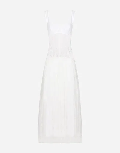 Dolce & Gabbana Corset-detailing Tulle Midi Dress In White