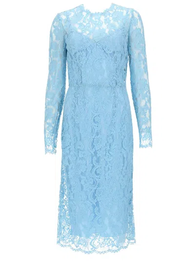 Dolce & Gabbana Blue Lace Round Neck Midi Dress In Black