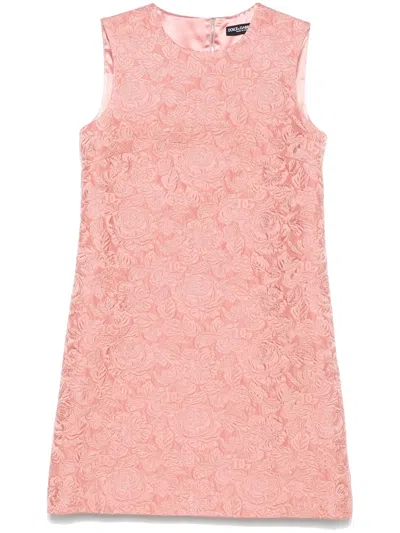 Dolce & Gabbana Pink Dg Logo Floral Lace Short Dress
