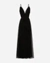 Dolce & Gabbana Flocked Tulle Gown In Black