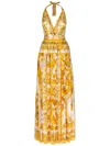 Dolce & Gabbana Maiolica Open-back Pleated Printed Silk-chiffon Halterneck Maxi Dress In Tn Giallo