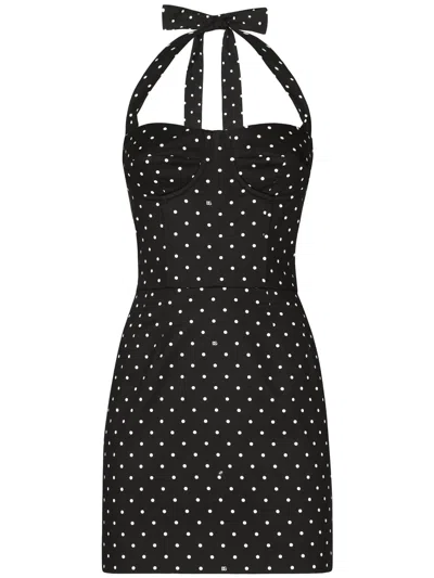 Dolce & Gabbana Abito Corto Bustier Stampa Pois In Black