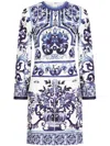 Dolce & Gabbana Majolica Print Viscose Dress In Tn Blu Bianco