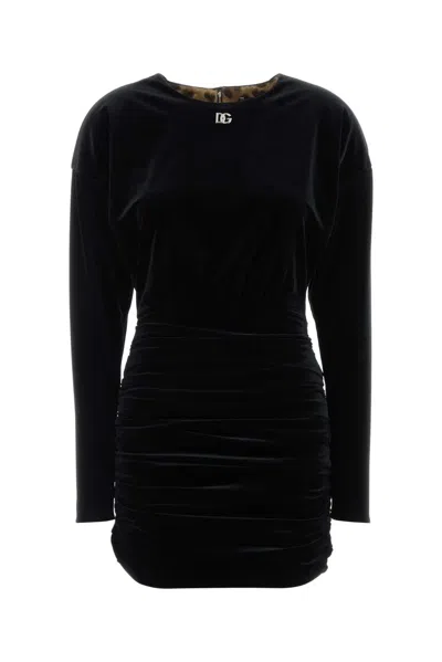 Dolce & Gabbana Abito Drappeggio Velluto In Black