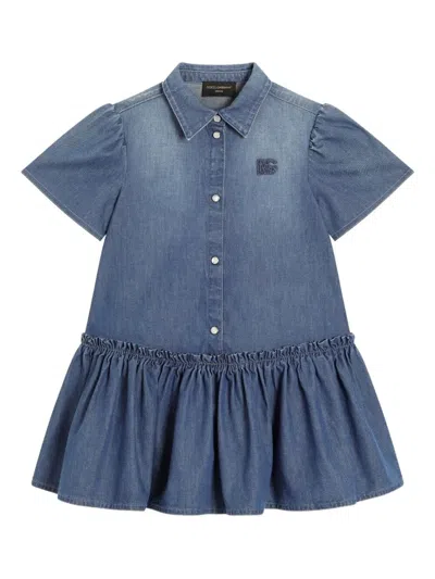 DOLCE & GABBANA WASHED CHAMBRAY DRESS WITH LOGO EMBROIDERY