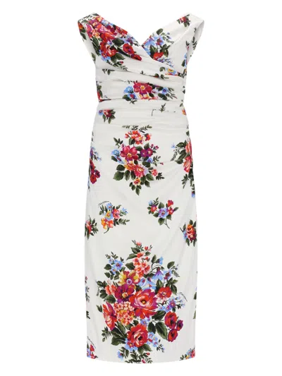 Dolce & Gabbana Abito In Raso Con Stampa In White
