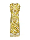 Dolce & Gabbana Yellow Dots Print Silk Maxi Dress In Mix Maiolica Giallo