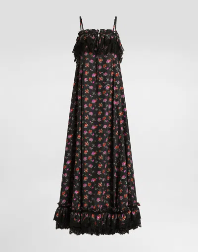 Dolce & Gabbana Floral-print Habotai Long Dress In Multi