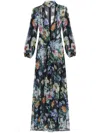 Dolce & Gabbana Long Black Silk Dress With Floral Pattern In Jc Mix Fiori Nero