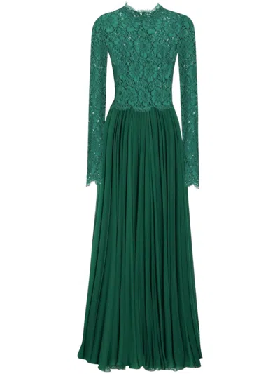 Dolce & Gabbana Long Chiffon And Lace Dress In Green