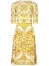 Dolce & Gabbana Maiolica Printed Silk-blend Charmeuse Mini Dress In Yellow
