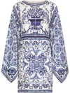 Dolce & Gabbana Short Majolica-print Charmeuse Dress In Tn Blu Bianco