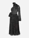 Dolce & Gabbana Coriander Peak Polka-dot Chiffon One-shoulder Bow Midi Dress In Print