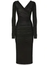 Dolce & Gabbana Tulle Calf-length Dress With Draping And Polka-dot Print In Black