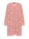 Dolce & Gabbana Collarless Lace Floral Patch Pockets Coat In Nude & Neutrals