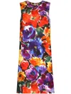 Dolce & Gabbana Abstract Floral-print Midi Dress In Purple