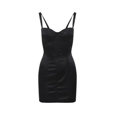 Dolce & Gabbana Satin Dress Spaghetti Straps Sweetheart Neckline In Black