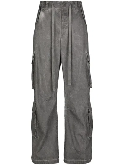 Dolce & Gabbana Acid-wash Wide-leg Cargo Trousers In Black