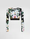 Dolce & Gabbana Black Activewear Crop Long Sleeve T-shirt In Print