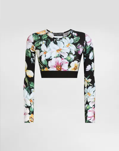 DOLCE & GABBANA ACTIVEWEAR CROP TOP IN FLORAL-PRINT JERSEY