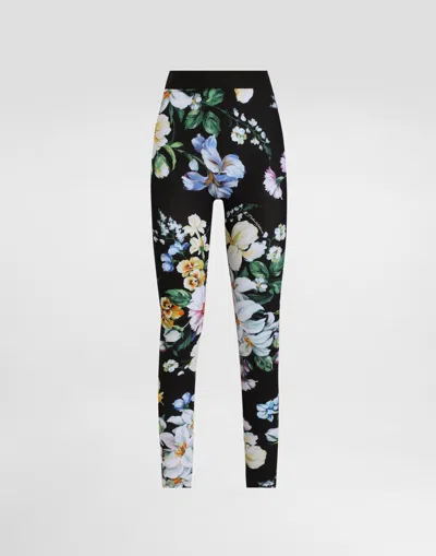DOLCE & GABBANA ACTIVEWEAR LEGGINGS IN FLORAL-PRINT JERSEY
