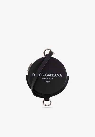 Dolce & Gabbana Adamo Leather Coin Purse With Strap In Black