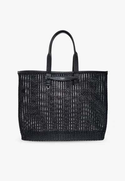 Dolce & Gabbana Adamo Woven Mesh And Leather Tote Bag In Black