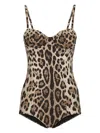 Dolce & Gabbana Embellished Leopard-print Underwired Swimsuit In Multi