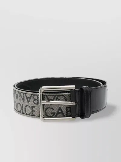 Dolce & Gabbana Adjustable Cotton Leather Belt With Contrast Design In Black