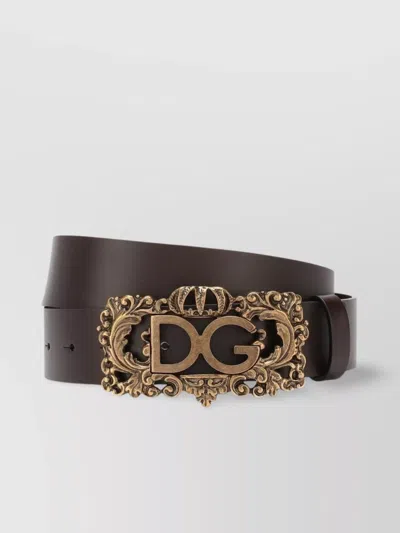 Dolce & Gabbana Adjustable Length Decorative Buckle Embossed Design In Brown