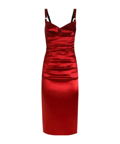 DOLCE & GABBANA DOLCE  GABBANA DRAPED SATIN CALF-LENGTH DRESS