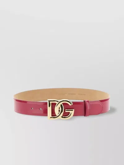 Dolce & Gabbana Adjustable Thin Belt With Gold-tone Buckle And Smooth Finish In Pink