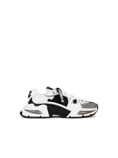 Dolce & Gabbana Airmaster Gray And Black Leather Blend Sneakers In White