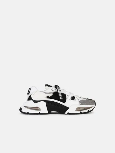 Dolce & Gabbana Airmaster Gray And Black Leather Blend Sneakers In White
